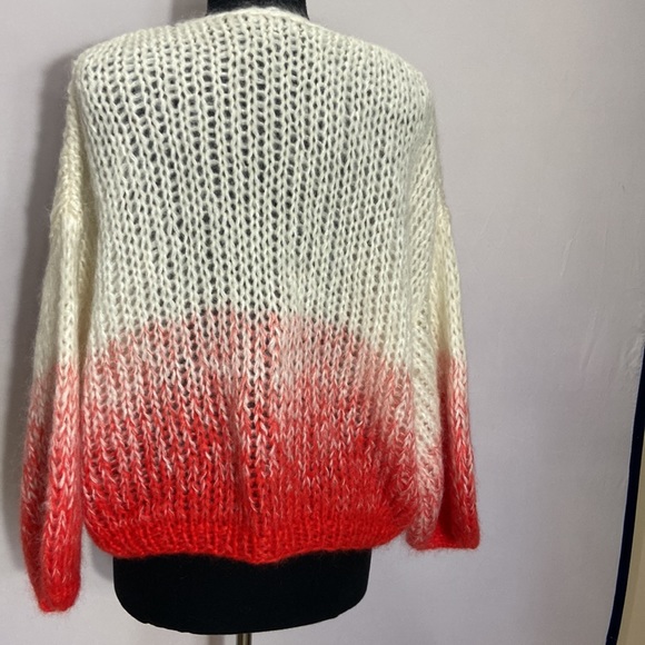 MAIAMI Gradient Cardigan Sweater Bulky Knit Ivory Red Soft Mohair Knit - Picture 5 of 9
